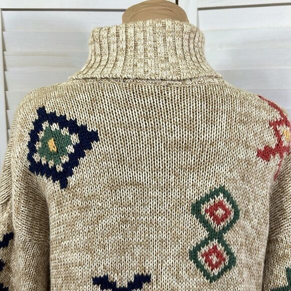 Sweater Tunic Oversized Small Oatmeal Mock Neck Long Sleeve - Picture 9 of 11